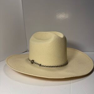 Bradford Western by Resistol Straw Cowboy Hat Sz 7 Beige Wide Brim Western Ranch